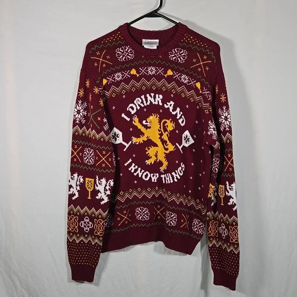 Game of Thrones Ugly Holiday Sweater Size XL Lanister, I Drink and I Know Things - Picture 1 of 4